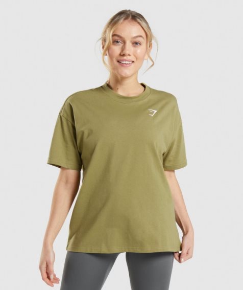 Women's Gymshark Training Oversized T-Shirts Olive | NZ 4XMQIB